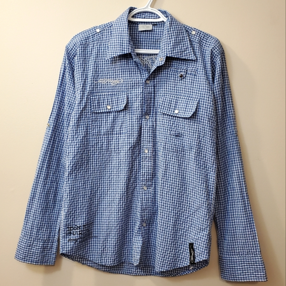 Ed Hardy - Men's Western Style Plaid Shirt - Read for Sizing
